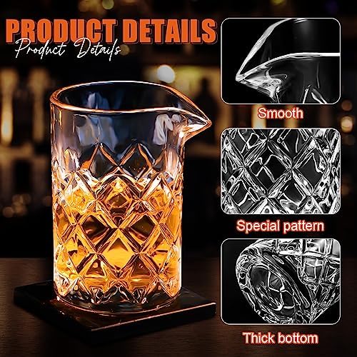 Dandat 4 Pcs 17 oz Cocktail Mixing Glass Thick Base Stirring Glass, Grid
