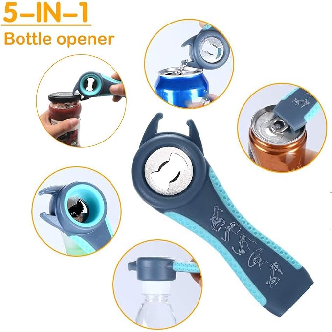 Jar Opener for Weak Hands, 5 in 1 Bottle Opener for Seniors with arthritis | Multifunctional Adjustable Lid Opener with Non-Slip Rubber Gripper Pad – Effortlessly Opens Jars, Bottles & Pop-Top Cans