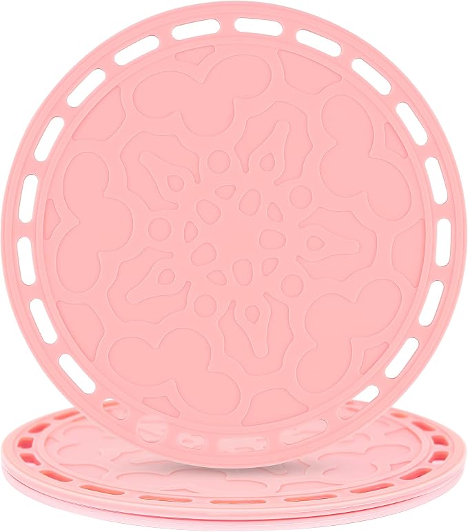 Silicone Trivet Mat - Big Round Silicon Coaster for Hot Dishes and Pots, Countertops, Tables, Pot Holders, Spoon Rest Place Mats - Set of 3 - Pink
