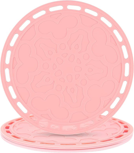 Silicone Trivet Mat - Big Round Silicon Coaster for Hot Dishes and Pots, Countertops, Tables, Pot Holders, Spoon Rest Place Mats - Set of 3 - Pink