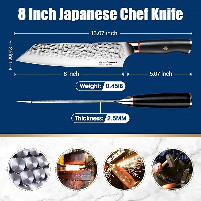 8 Inch Santoku Knife, High Carbon Stainless Steel Damascus Sushi Knife, Professional Sharp Japanese Chef Knife with Ergonomic Handle, Home & Kitchen - Ideal Gift for Home & Kitchen