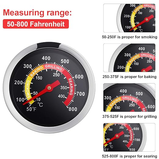 Frienda 3 Packs Charcoal Grill Temperature Gauge Thermometer Gauge Wood Barbecue Charcoal Grill Thermometer Heat Indicator for Lamb Beef Meat Cooking, 2-3/8 Inch Dial and 2-7/8 Inch Stem