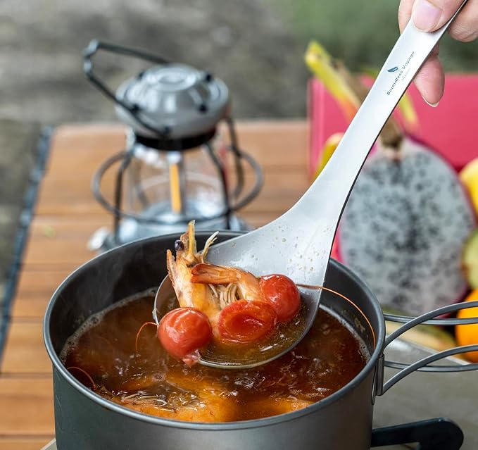 Boundless Voyage Titanium Long Handle Ladle Soup Spoon Thickeness Tableware Porridge Stew Sauce Deep-bowled Ladle Scoop Kitchen Cooking Utensils