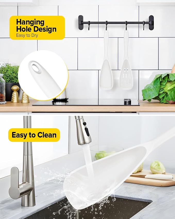 Pack of 2 Cooking Spoons for Non Stick Cookware, Multifunction Spatula Spoon BPA-Free, One-Piece Design, Suitable for Scooping, Scraping, Serving and Mixing (WHITE)