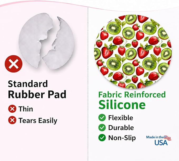 Andreas Silicone Jar Opener, Strawberry Kiwi – 6.25" Non-Slip Lid Gripper & Garlic Peeler, Food and Dishwasher Safe, Multi-Use, Durable Silicone & Fabric, Made in the USA, JO-621