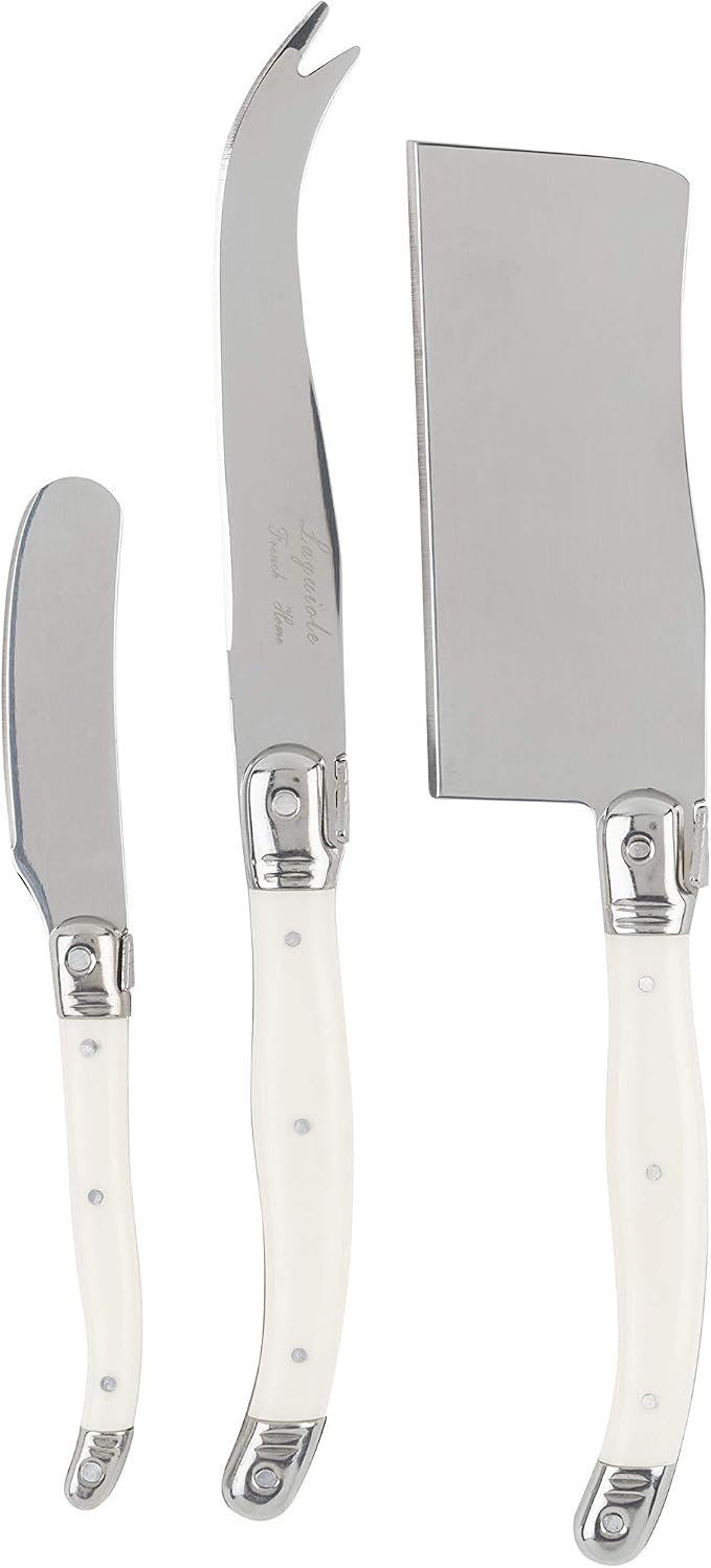 French Home Laguiole Set of 3 Cheese Knives with Ivory Colored Handles