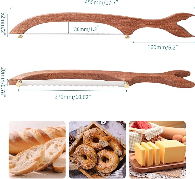 Sourdough Bread Knife Slicer for Slicing, Wooden Bread Bow Knife for Sourdough,Sourdough Bread Cutter, Bread Saw for Homemade Bread (Fishtail)