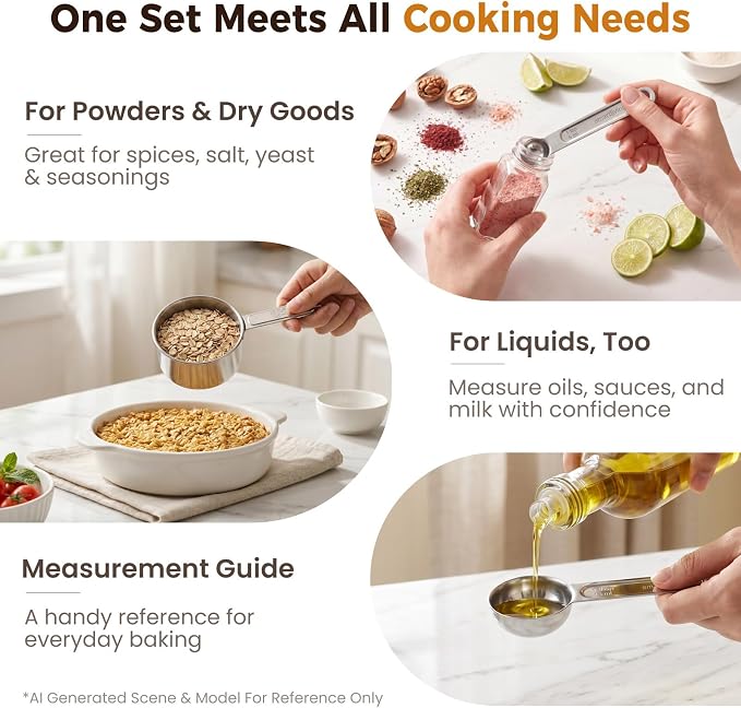 11 PCS Measuring Cups and Spoons Set with Funnel & Mini Spoons for Baking | Stainless Steel Build, For Dry & Liquid Ingredients, Dishwasher Safe, Clear Markings for Reading, Gift for Bakers & Cooks