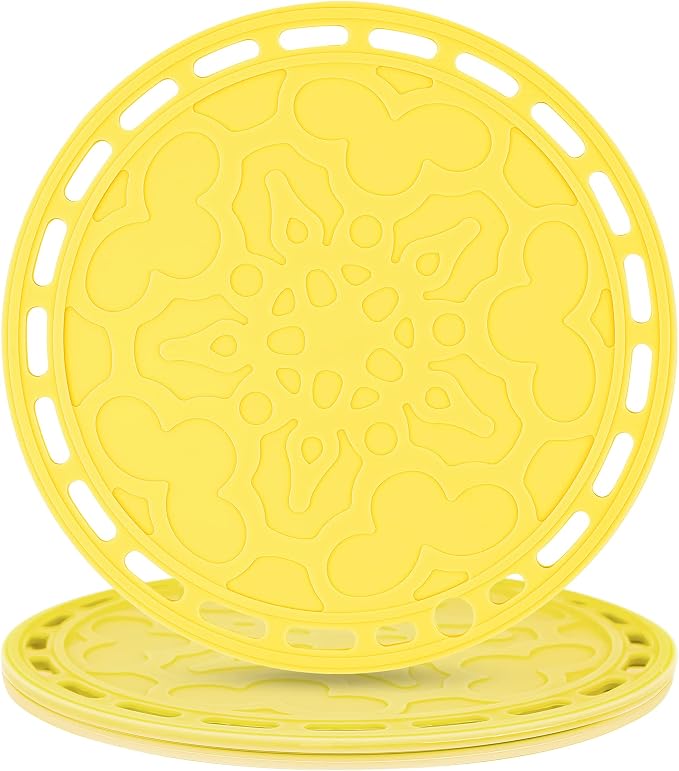 Silicone Trivets Mats Big Round Silicone PotHolder Hot Pads and Trivets for Hot Dishes and Hot Pots Holder, Hot Mats for Countertops, Tables, Spoon Rest Set of 3 Color Yellow