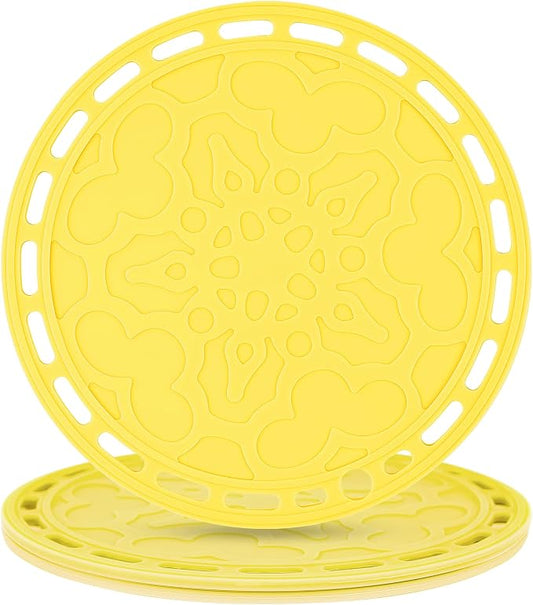 Silicone Trivets Mats Big Round Silicone PotHolder Hot Pads and Trivets for Hot Dishes and Hot Pots Holder, Hot Mats for Countertops, Tables, Spoon Rest Set of 3 Color Yellow