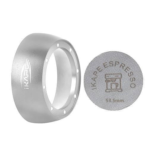 IKAPE Dosing Funnel Set, 53mm Espresso Dosing Ring & Puck Screen Kit Compatible with 53 mm Bottomless Portafilter Silver