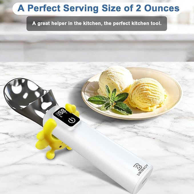 Rechargeable Heated Ice Cream Scoop, LED Display Real-Time Temperature & Battery, 5000mAh Electric Ice Cream Scoop, 158°F Fast Heating IP67 Waterproof with Bee Bracket, Ideal for Hard Frozen Desserts