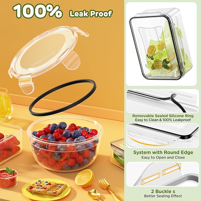 JSCARES 40 PCS Food Storage Containers with Lids Airtight (20 Lids &20 Containers) - Leakproof Meal-Prep Containers for Kitchen Storage Reusable Plastic Microwave/Dishwasher Safe with Labels & Pen | Leakproof Meal-Prep Containers for Kitchen Storage Re...