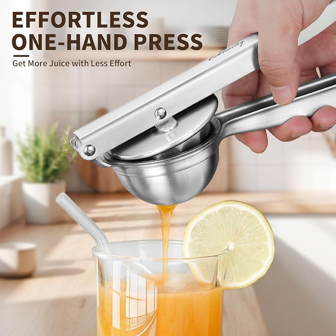 Heavy Duty Lemon Juicer, Premium 304 Stainless Steel Manual Citrus Press, Handheld Squeezer for Lemon, Lime & Orange, Easy & Effortless Use