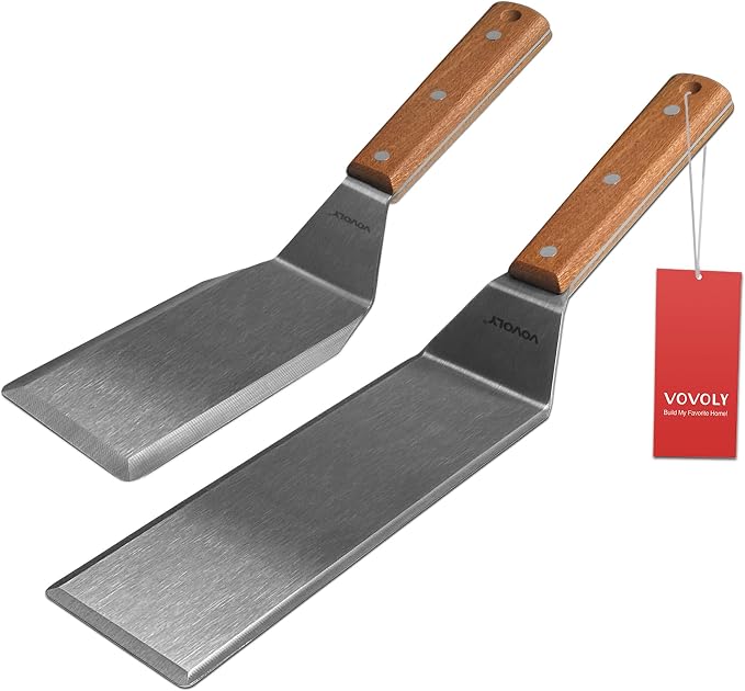 Stainless Steel Spatula Set, Grill Spatula Set with Full Tang Handle & Beveled Edges, Long Wide Spatula for Cast Iron Griddle BBQ Flat Top Grill, Pancake Turner, Smash Burgers Metal Flipper