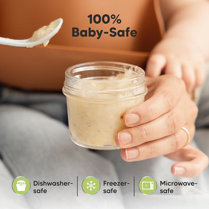 KeaBabies 12pk 4oz Glass Baby Food Containers with Lids, Leak-Proof (Roseate) | Microwavable Small Glass Jars, Baby Purees, Toddler Snack Storage Containers, BPA-Free, Dishwasher-safe, Freezer Safe