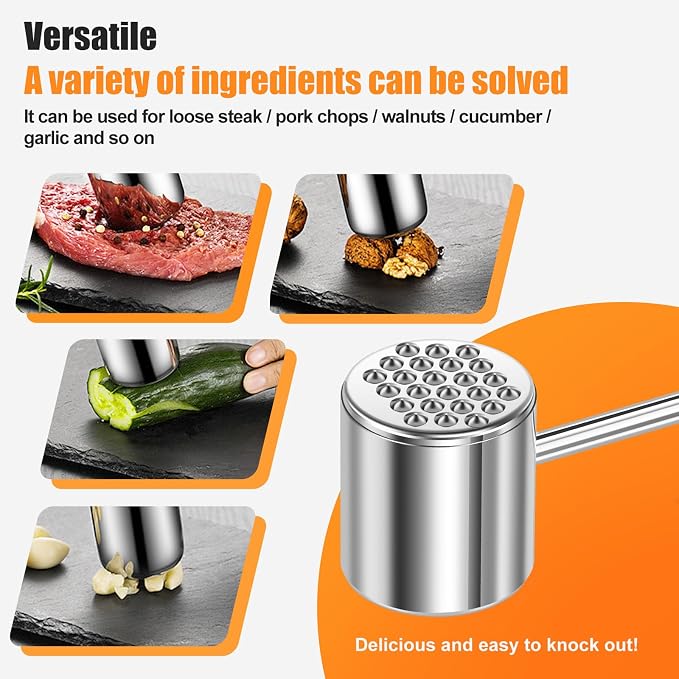 5 Pak Meat Tenderizer Tool Set, Dual-Sided Meat Mallet & Pounder for Chicken Breast, Steak, Beef, Pork - 304 Stainless Steel Head with Wood Handle, Dishwasher Safe Kitchen Hammer