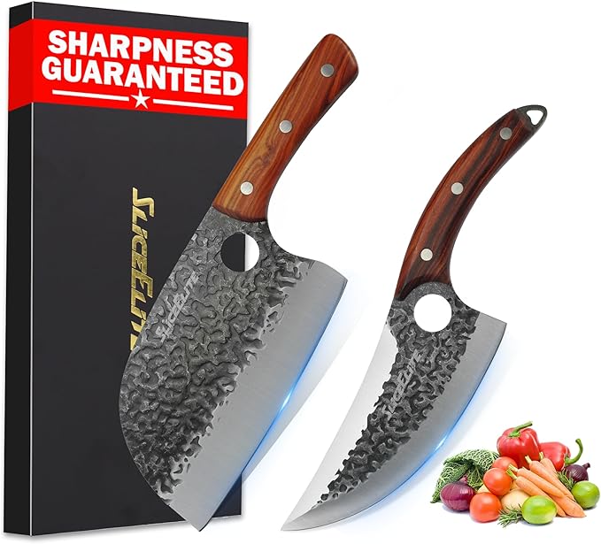 Hand-Forged Professional Butcher Knife (2 PC SET SERBIAN AND VIKING)
