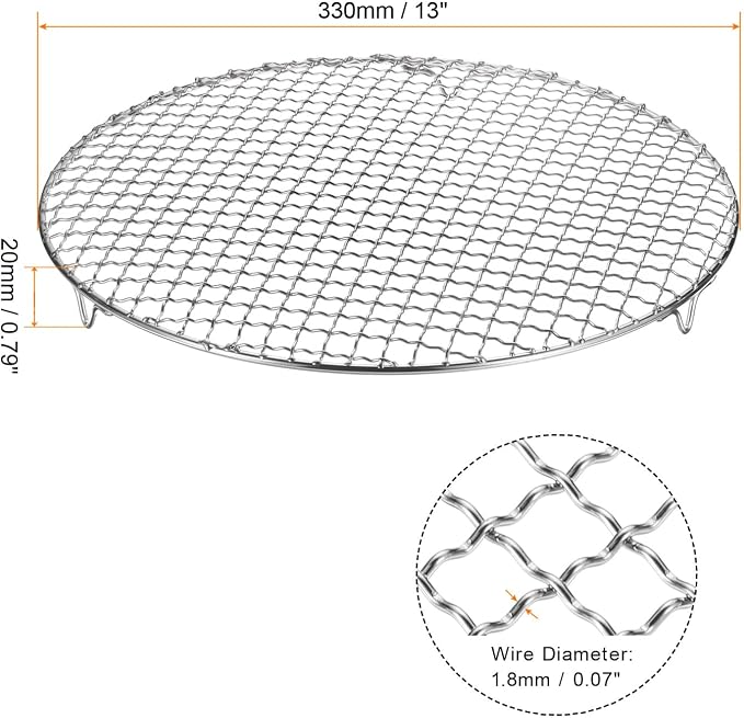 HARFINGTON 2pcs Round Cooking Rack 13-inch 201 Stainless Steel Cross Wire Barbecue Grill Net with 20mm Legs for Cooking Baking Steaming BBQ