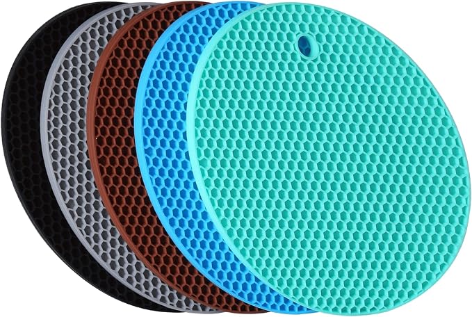 5 Pack Silicone Pot Holder Trivet Mats, Heatproof Trivets for Hot Dishes, Nonslip Insulation Honeycomb Rubber Hot Pads for Countertop, Extra Thick & Flexible Mats Heat Resistant Trivets (Multicolor)