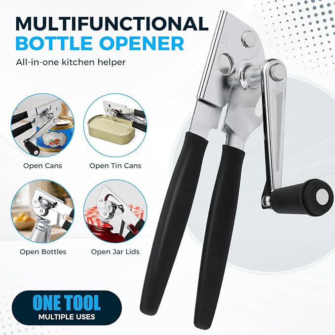 Heavy-Duty Commercial Manual Crank Can Openers,Rubber-Coated Long Handles | Easy to use, Ergonomic,Works Great on #10 Cans,for Restaurants,Home Kitchens,Seniors & Arthritis