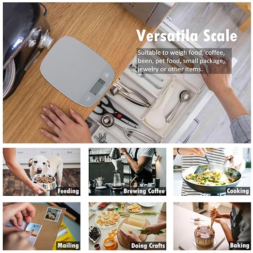 11lb Food Scale Kitchen Scales Digital Weight Grams & Ounces Grey | Ultra-Slim Size, 1g Precision, Max 11lbs, Smart Tare, Baking Cooking Weighing Scale, Portion Control, Hanging Storage