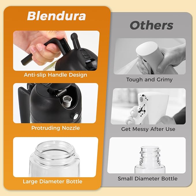 Blendura Oil Sprayer 2 in 1 for Cooking Oil, 470 ml Oil Spray Bottle, Oil Sprayer Can Oil Spray and Pour for Kitchen, Cooking, Grilling, Hot Air Fryer, Salad, Baking