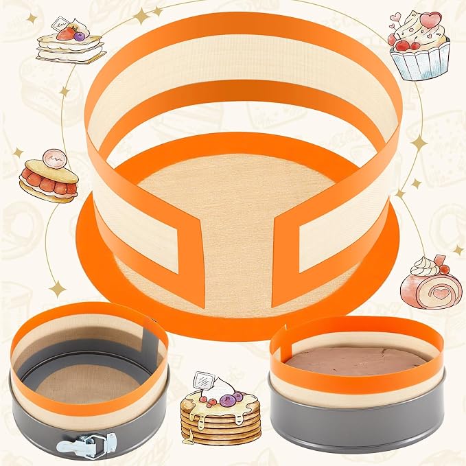 Honeydak 3 Set Silicone Baking Mat for 4, 7, 9 Inch Springform Pan Protector Nonstick Reusable Cake Pan Liners for Cheesecake Baking Prevent Sticking to Bottom & Side, Easy Release & Clean(Orange)