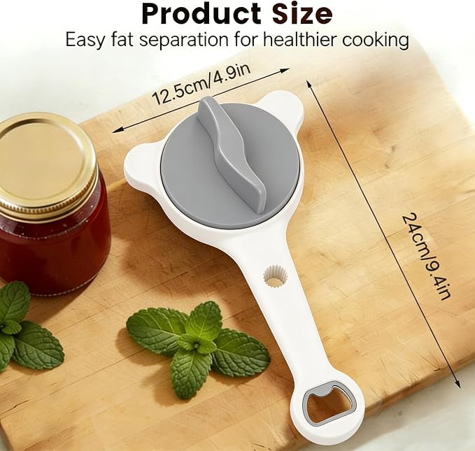 4-in-1 Jar Opener for Weak Hands, Adjustable Lid & Bottle Opener Gray | Ergonomic non-slip grip for arthritis hands, opens jars bottles cans, adjustable multi-size lid remover, durable kitchen tool