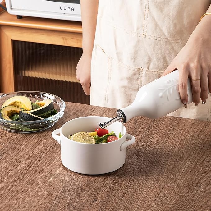 Sweejar Large Olive Oil Dispenser Bottle, 24 Oz Ceramic, Modern Relief Design, Dishwasher Safe, White