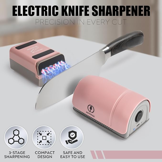 Electric Rolling Knife Sharpener - 3 Head Rolling System with Adjustable Angle Base - Ceramic Discs - 3-Speed USB-C Rechargeable for Kitchen, Chef, and Outdoor Knives - Advanced Knife Sharping Tool