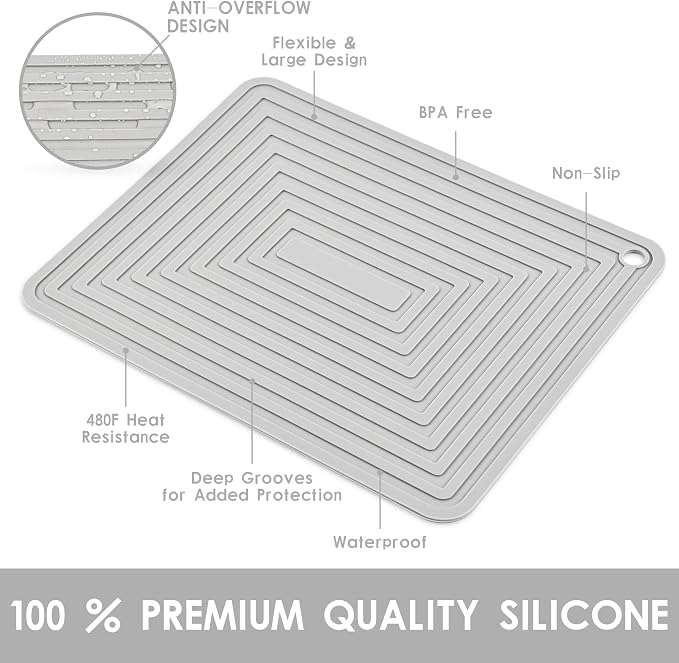 Silicone Trivets for Hot Dishes, Pots & Pans, Light Grey Hot Pads for Kitchen Counter, Multi-Purpose Heat Resistant Mat, Versatile Silicone Pot Holders Mats, Trivet Mat for Table Top Set 2