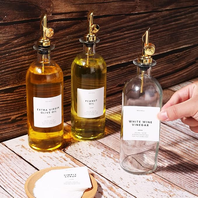 Molimoli Oil and Vinegar Dispenser with Metal Pour Spout, Weighted Pourer, Glass Bottle Dispenser for Kitchen, Olive Oil Cruet, Glass Olive Oil Bottle | 500ml, Set of 2