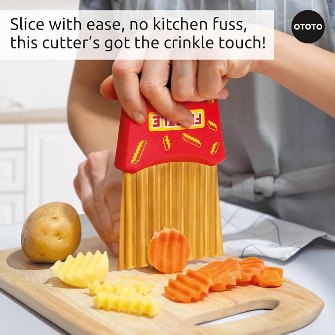 OTOTO Crinkle Cutter Knife - Cheese Slicer, Vegetable Cutter, Potato Cutter for Fries, Cool Kitchen Gadgets, Cute Kitchen Accessories, Funny, Unique Gifts, White Elephant Gifts, Quirky (Frizzle)