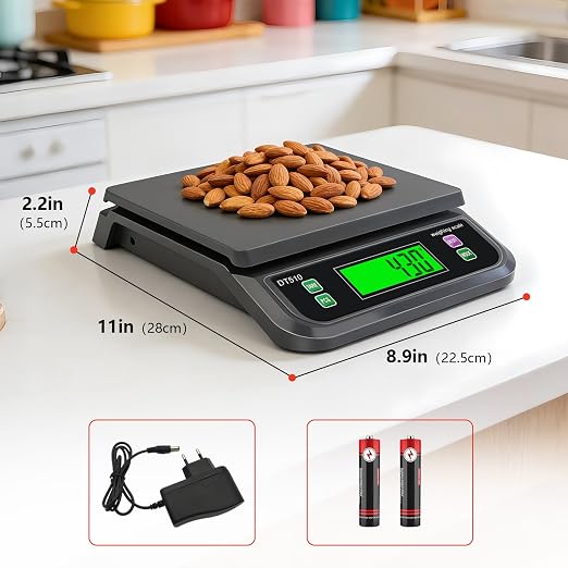 66lbs/30kg Large Digital Kitchen Scale with 6 Unit & Tare Funtion | Food Scale for Baking Cooking Bread Meat Scales with Prep Counting LCD Display with Adapter Grey