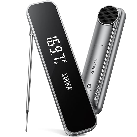 0.3 Sec Instant Read Meat Thermometer, Waterproof Digital Thermometer for Grilling, BBQ, Air Fryer, Smoker, Candy, Kitchen Gadgets, BBQ Essentials, Gift for Dad, Men, Grey