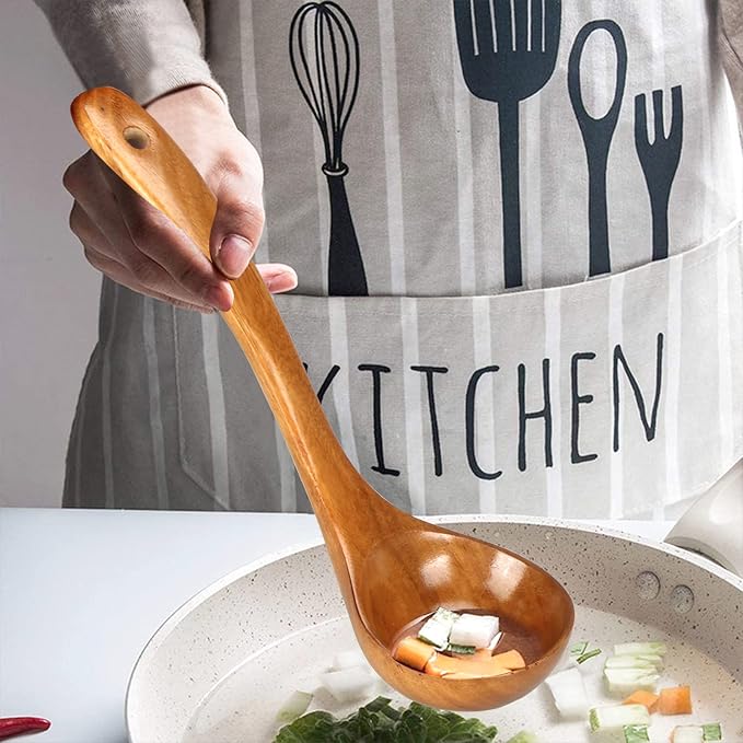 3 Pack Wooden Ladles for Serving Spoon Soup Ladle Wood Spoons for Cooking Ladel Large Spoon Kitchen Tools Ladles Big Spaghetti Spoon Laddle Non Toxic Soup Spoons Teak deep Ladle