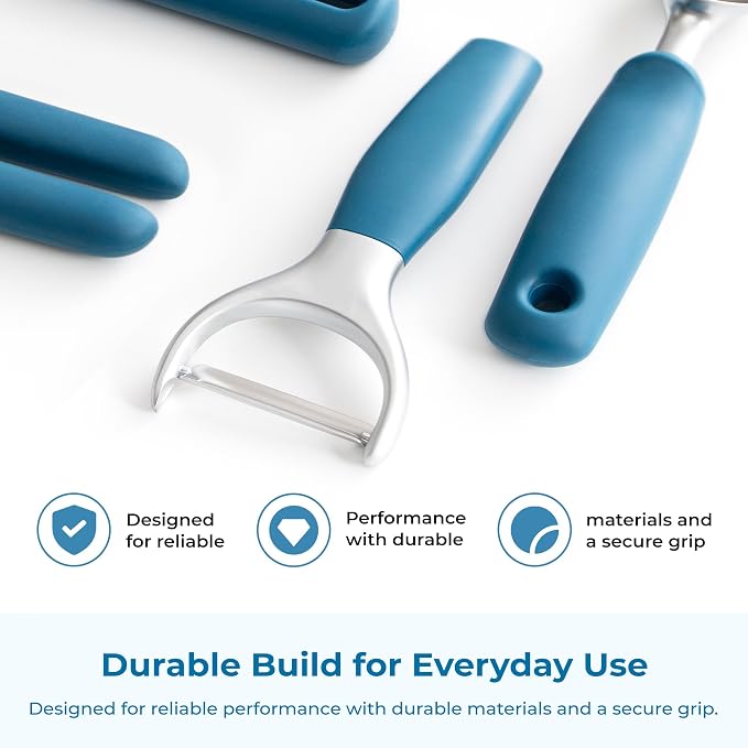 OOU Vegetable Peeler, Stainless Steel Y-Peeler with Sharp Swivel Blade, Premium Zinc Alloy Construction, Ergonomic TPE Non-Slip Grip Handle, Blue