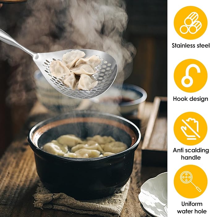Slotted Spoon 304 Stainless Steel Skimmer Spoon with Long Handle Efficient Skimmer Ladle Multifunctional Strainer for Kitchen Frying Cooking Draining