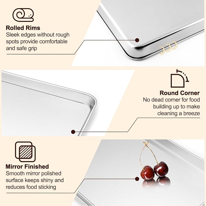 TeamFar Baking Sheet with Rack Set, 3 Pans + 3 Racks, 17.6/12.5/10.5 Inch | Stainless Steel Cookie Sheets Baking Pans Trays and Cooling Racks for Cooking, Non-Toxic & Heavy Duty, Dishwasher Safe