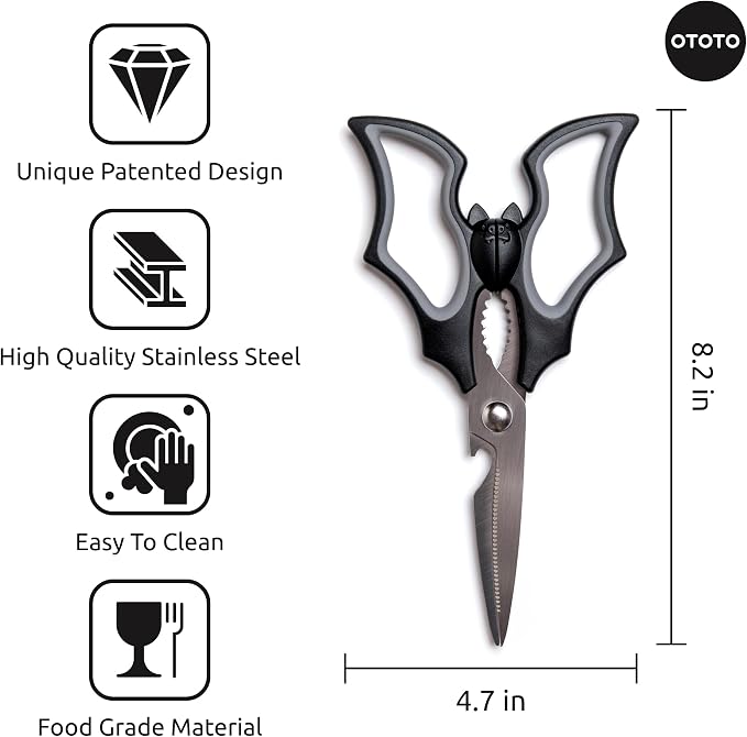 Elizabat Kitchen Scissors - Halloween Goth Cute Bat Kitchen Shears, Gothic Scissors Utensils - Spooky Bats Halloween Gifts, Cute Gadgets, Kitchen Gadgets