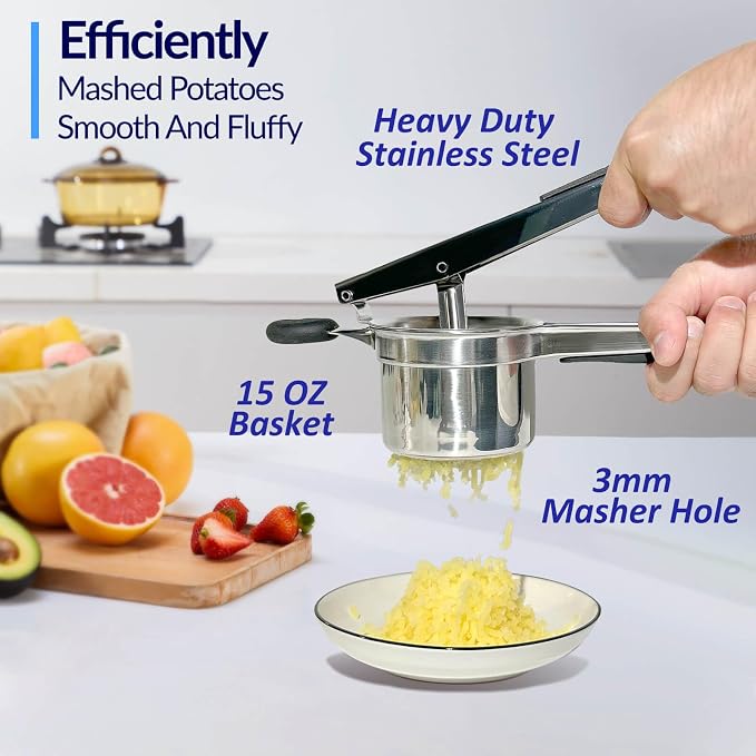 SPEENSUN Potato Ricer,15oz Stainless Steel Ricer for Mashed Potatoes | Heavy Duty Fixed Disc Potato Press with Silicone Handle, Makes Fluffy Mashed Potatoes, Also Works as A Spaetzle Maker