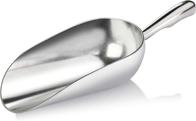 New Star Foodservice 34523 One-Piece Cast Aluminum Round Bottom Bar Ice Flour Utility Scoop, 12-Ounce, Silver