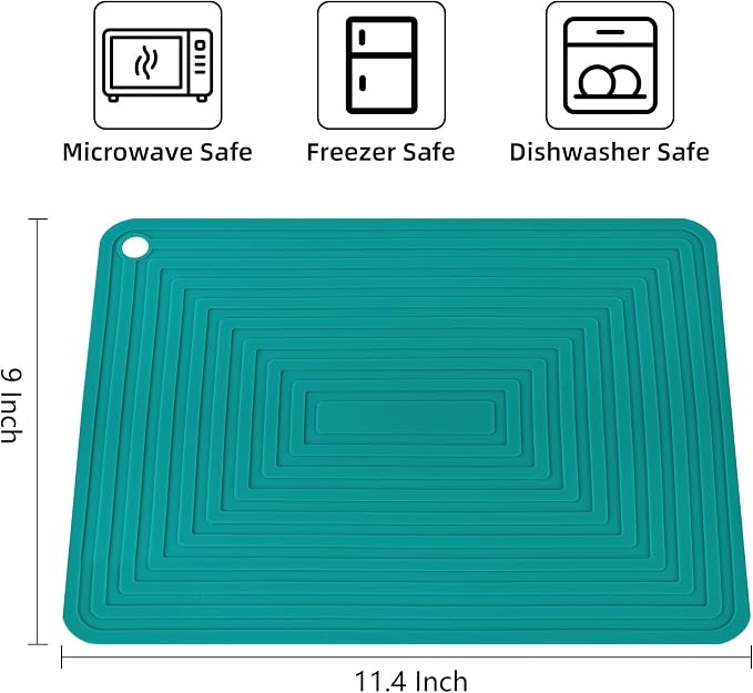 Silicone Trivets for Hot Pots and Pans Dishes, Durable Silicone Pot Holders, Multipurpose Silicon Heat Resistant Mat for Kitchen Countertops, Teal Silicon Hot Pads, Drying Pad 2 Set