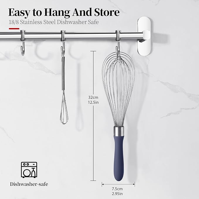 18/8 Stainless Steel Cooking Balloon Whisk (Large, Midnight Blue) | Heavy Duty Metal Kitchen Wire Whisker Wisking Tool Egg Beater Hand Mixer for Mixing Baking Beating Stirring Sauce Flour