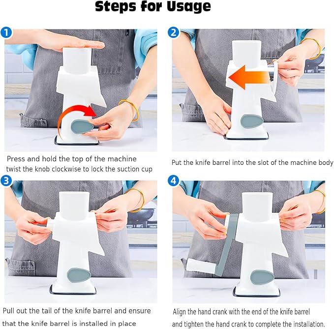 YOUCZON Rotary Cheese Grater Multi-Purpose Stainless Steel Cheese Shredder | rotary grater with strong suction, ergonomic handle and food pusher for fast, safe slicing and shredding.