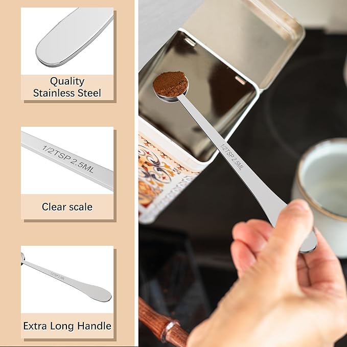1PCS 1/2 Tablespoon(1/2tbsp, 1-1/2tsp, 7.5 ml) Single Measuring Spoon, Extra-long Handle Individual Measure Scoop, Stainless Steel Spoons Only