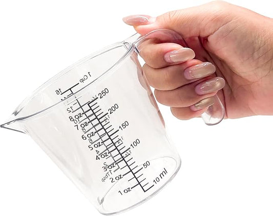 1 Cup Liquid Measuring Cup with Ounces, Food-Grade Plastic Measuring Cup with Permanent Laser-Etched Markings, Clear Single Measuring Cup