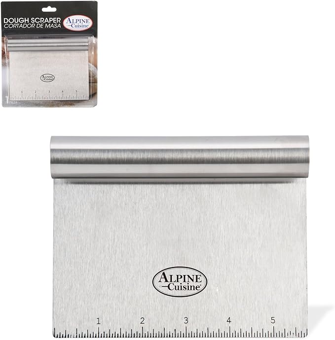Alpine Cuisine Stainless Steel Dough Scraper with Comfortable Handle - Heavy Duty Dough Cutter Spatula with Measuring Markings - Multipurpose Food Scraper for Pastry, Pizza, Cake, & Bread