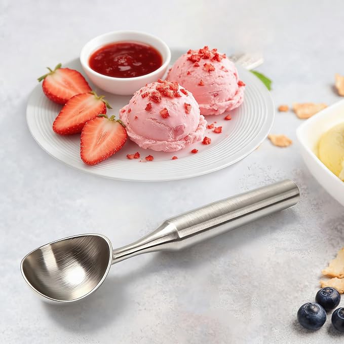 Heavy-Duty 304 Stainless Steel Ice Cream Scoop, 4.5 oz, Durable, Corrosion-Resistant & Dishwasher Safe with Ergonomic Grip for Perfect Scooping, Solid Design, Siliver